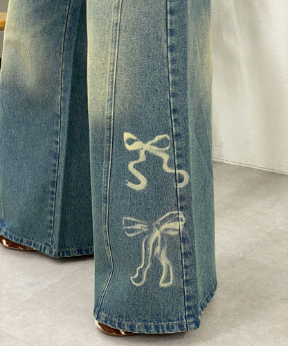 CIAOPANIC Vintage Ribbon print denim 喇叭褲