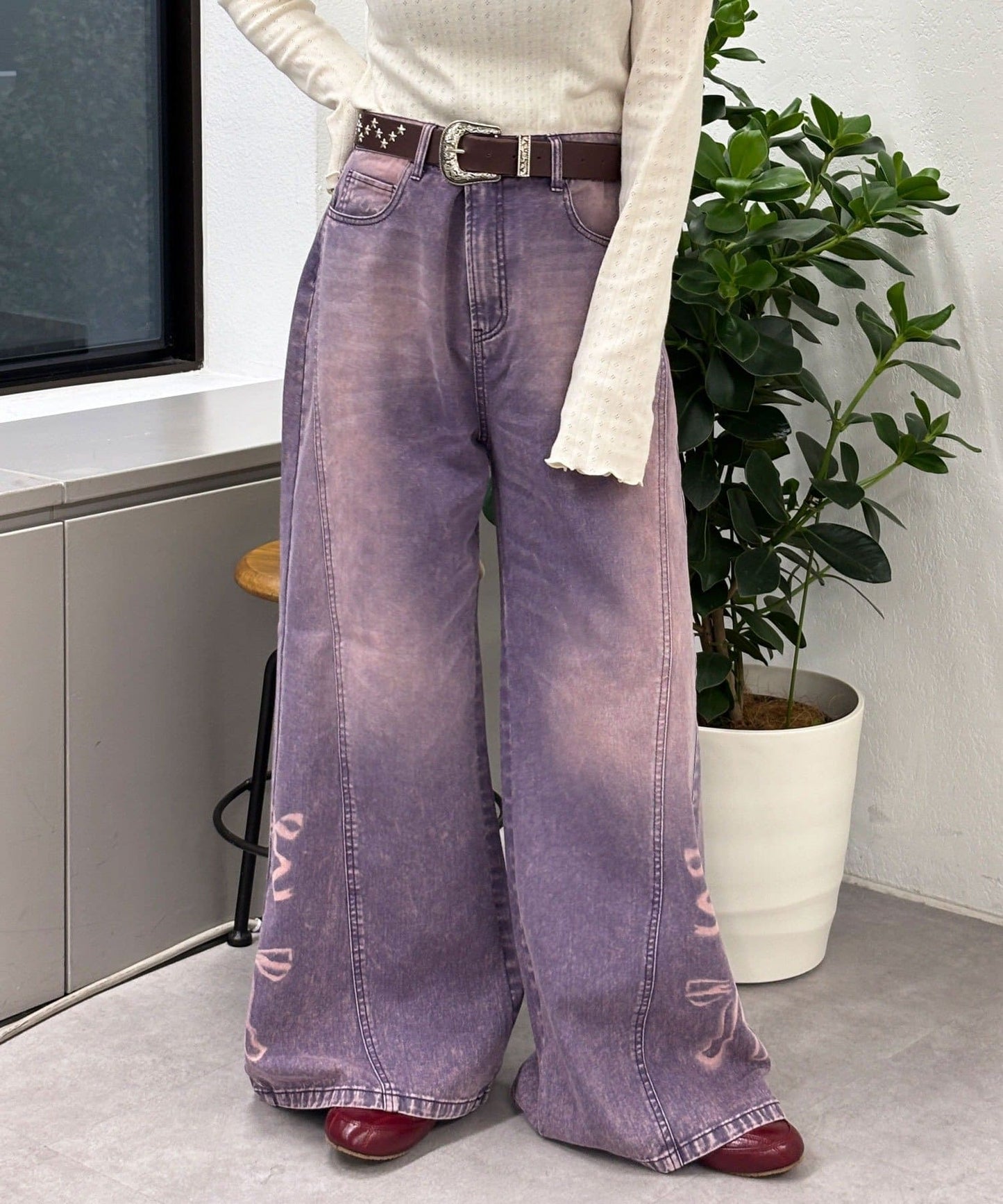 CIAOPANIC Vintage Ribbon print denim 喇叭褲