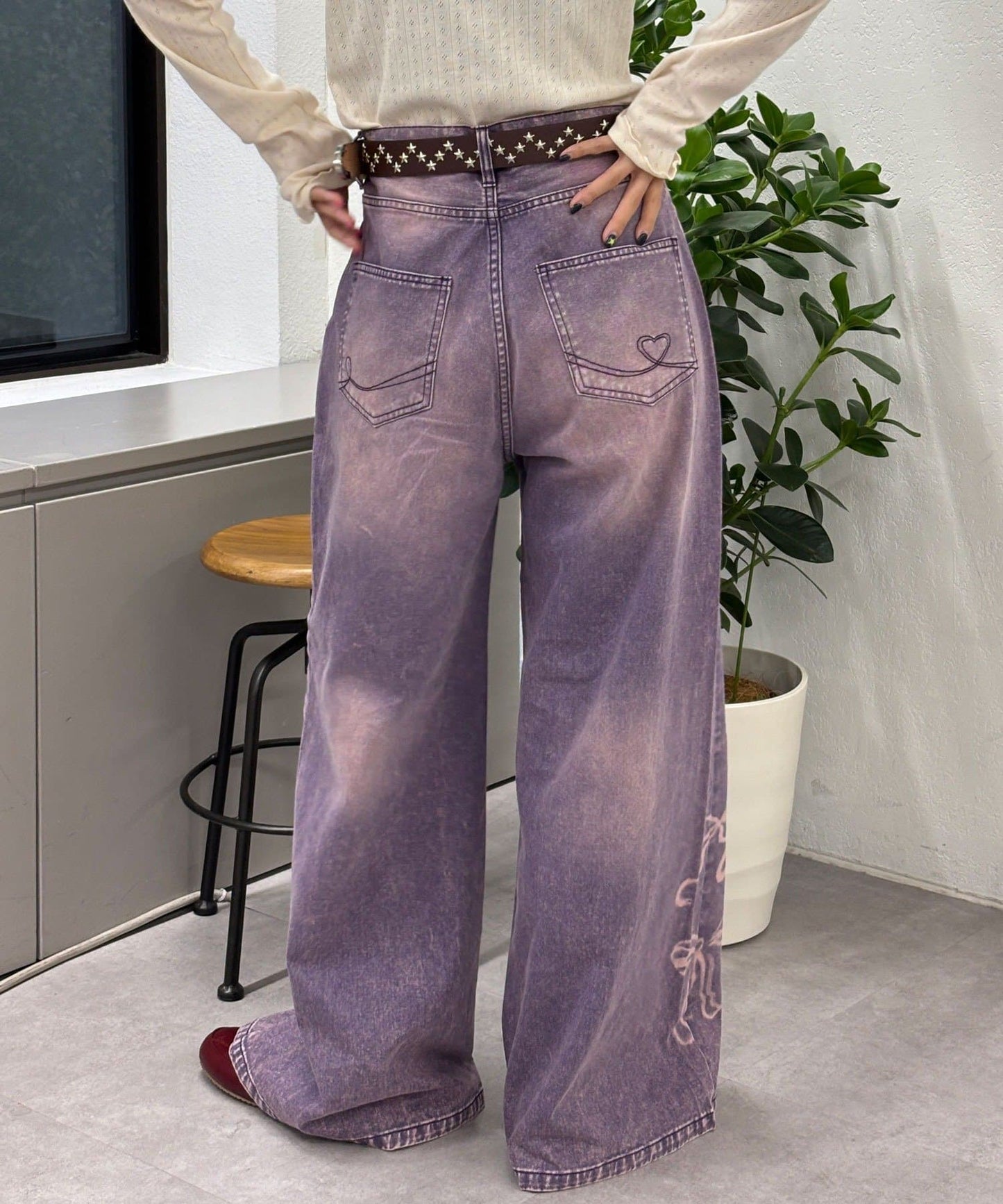 CIAOPANIC Vintage Ribbon print denim 喇叭褲