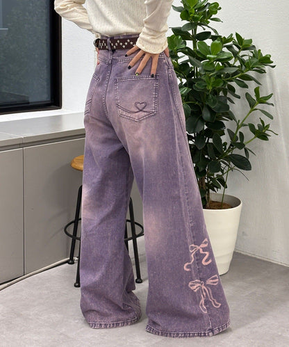 CIAOPANIC Vintage Ribbon print denim 喇叭褲
