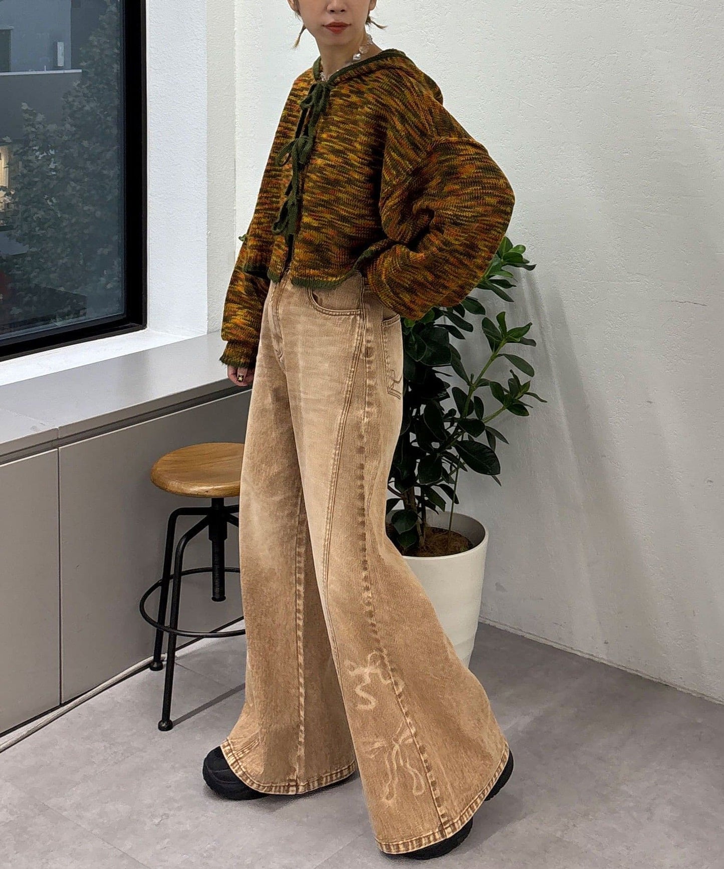 CIAOPANIC Vintage Ribbon print denim 喇叭褲