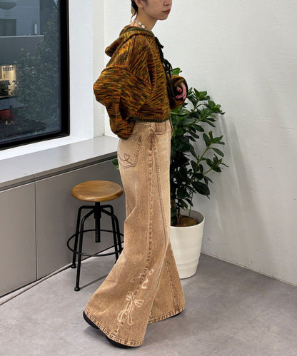 CIAOPANIC Vintage Ribbon print denim 喇叭褲