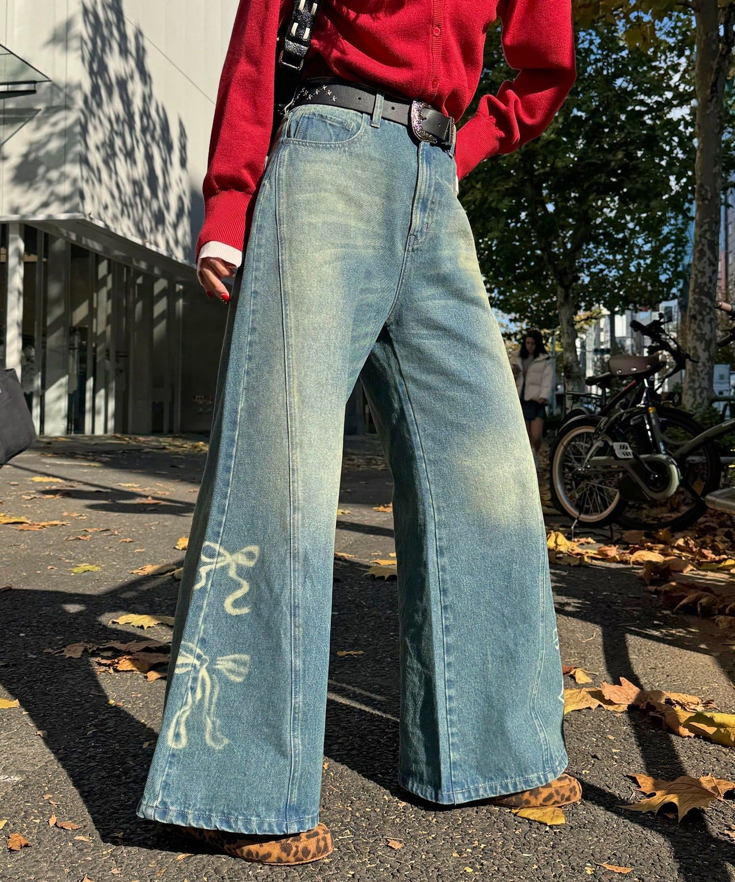 CIAOPANIC Vintage Ribbon print denim 喇叭褲
