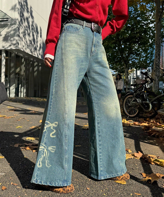 CIAOPANIC Vintage Ribbon print denim 喇叭褲