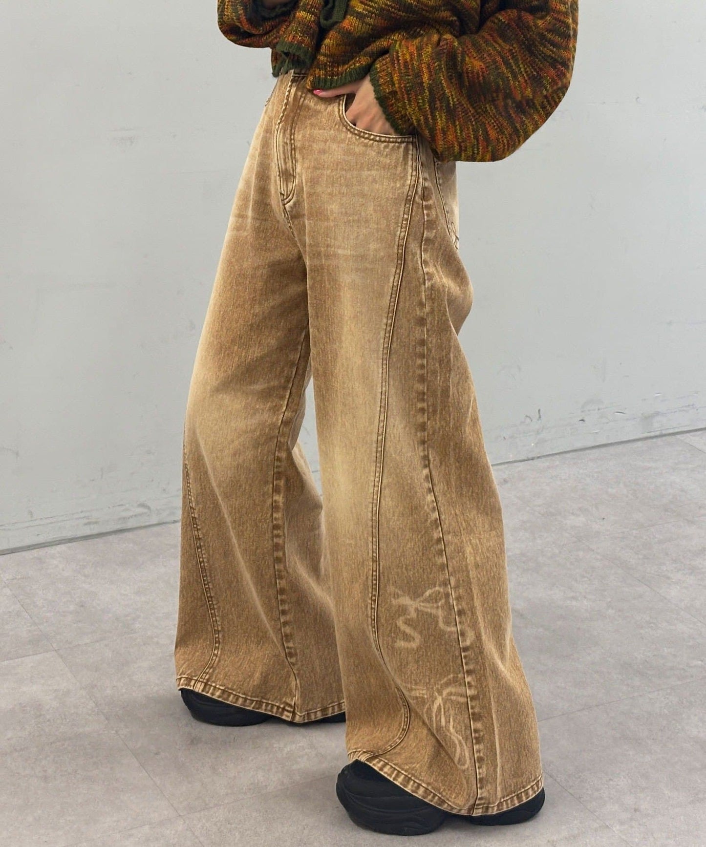 CIAOPANIC Vintage Ribbon print denim 喇叭褲