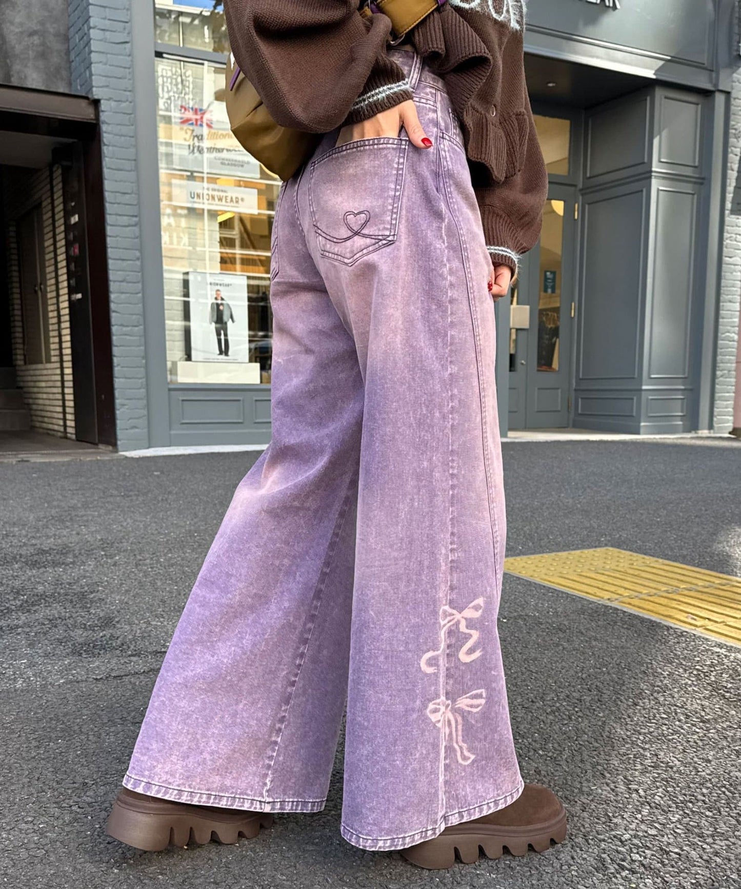 CIAOPANIC Vintage Ribbon print denim 喇叭褲