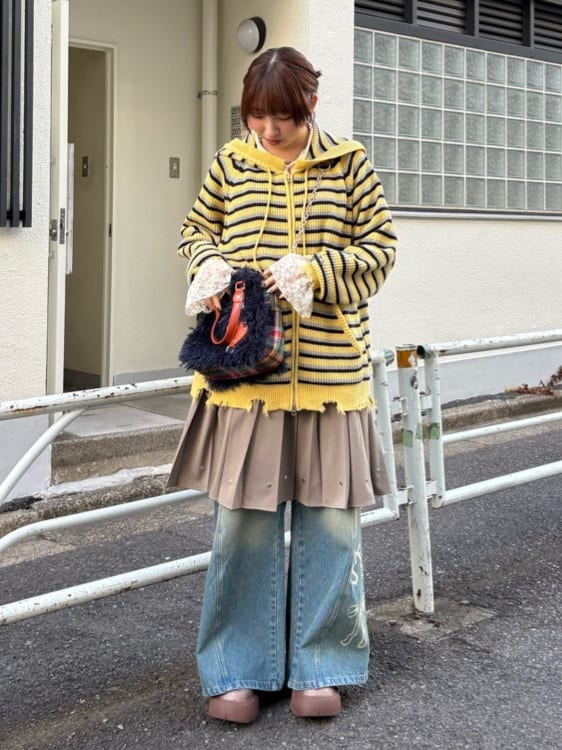 CIAOPANIC Vintage Ribbon print denim 喇叭褲