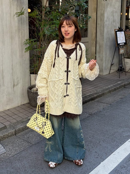 CIAOPANIC Vintage Ribbon print denim 喇叭褲