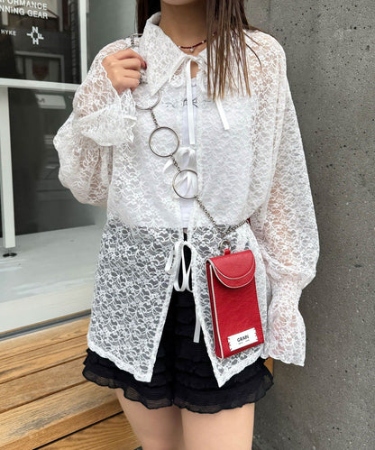 CIAOPANIC Lace ribbon cardigan with collar