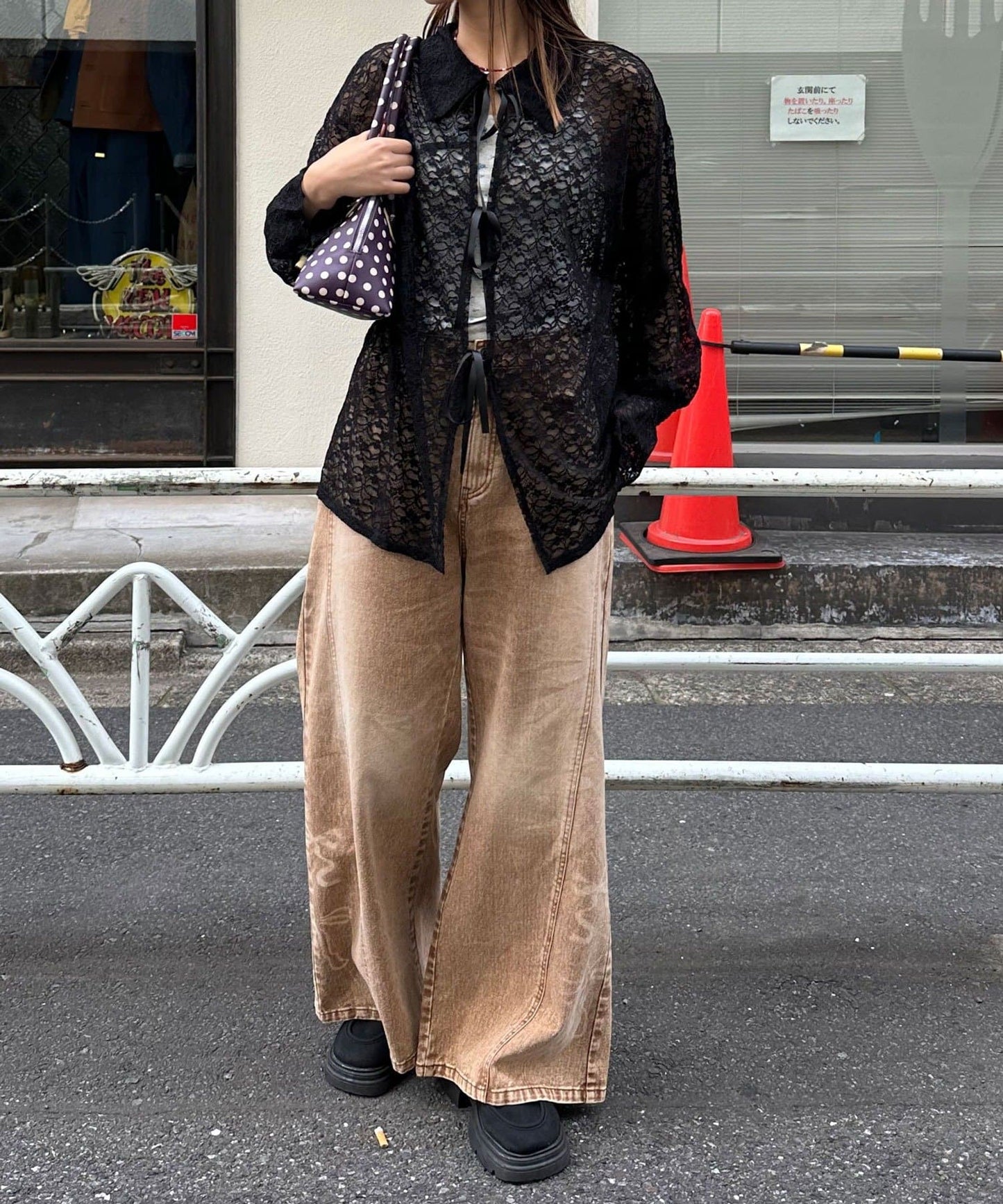 CIAOPANIC Lace ribbon cardigan with collar