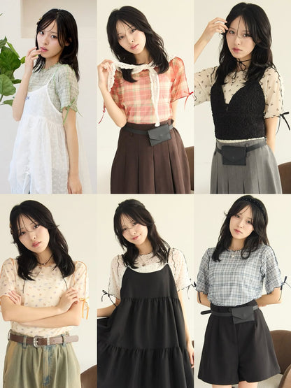 [短袖❣️]Kutir Ribbon sheer top