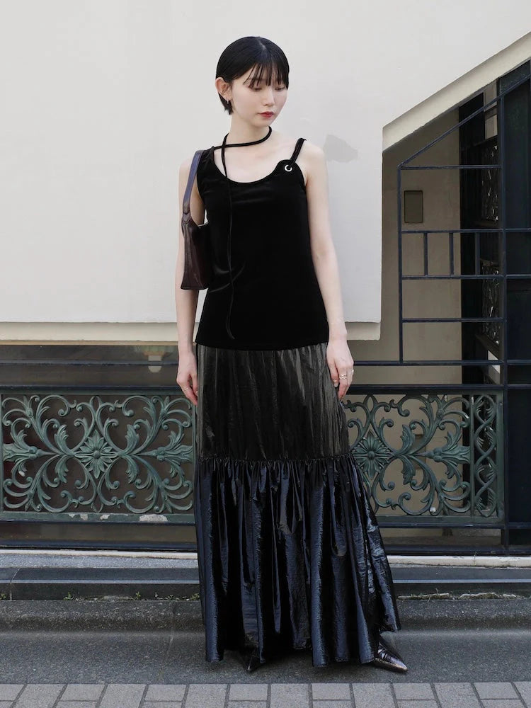 MARTE Strap Design Velour Tank Top