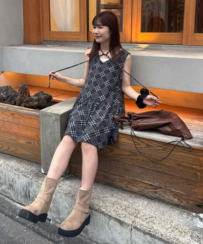 umm. By DISCOAT Check sleeveless tunic