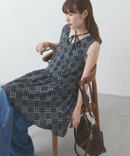 umm. By DISCOAT Check sleeveless tunic