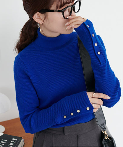 DISCOAT 鈕扣袖口羅紋高領衫