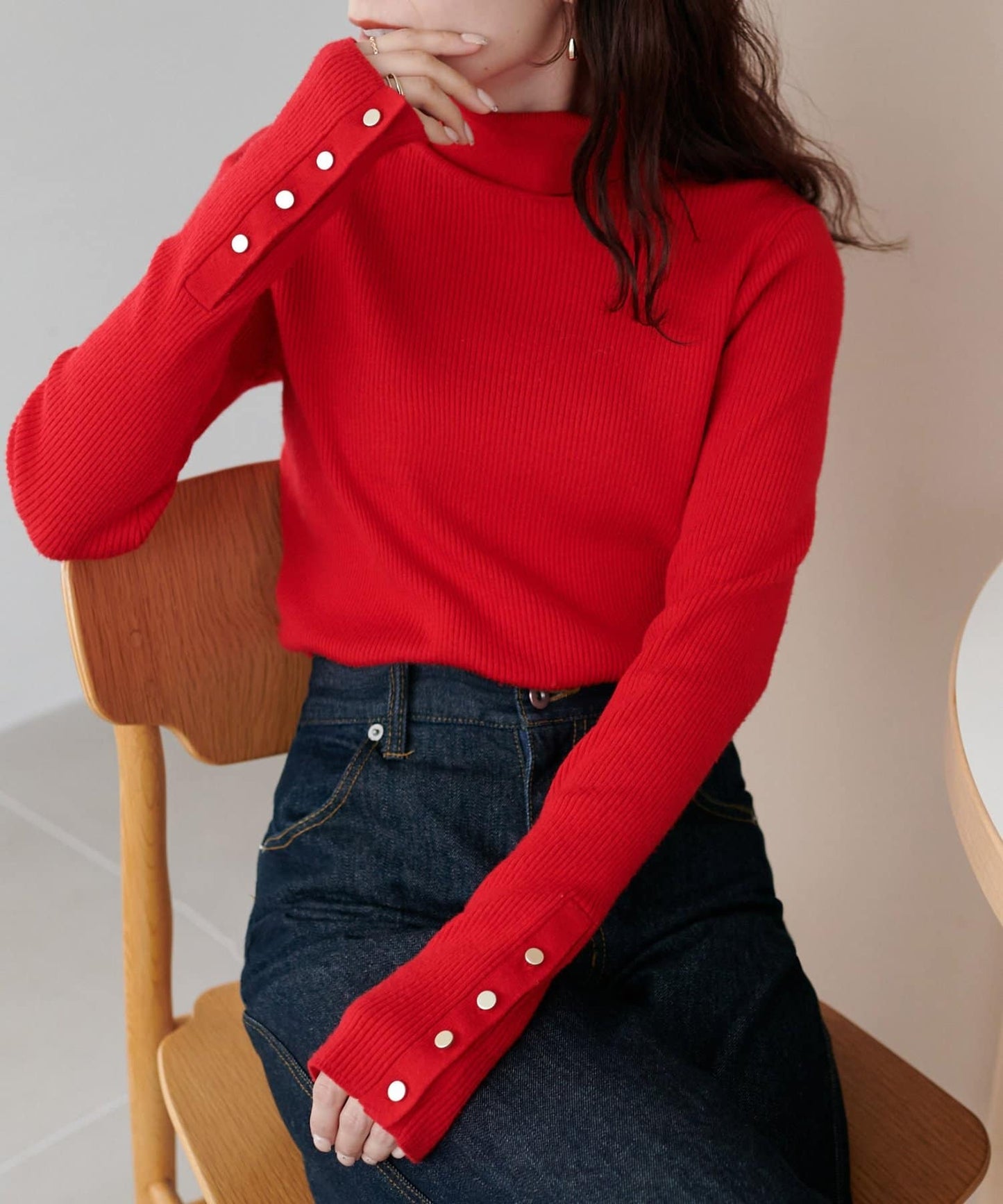 DISCOAT 鈕扣袖口羅紋高領衫