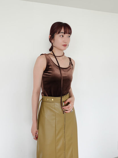 MARTE Strap Design Velour Tank Top