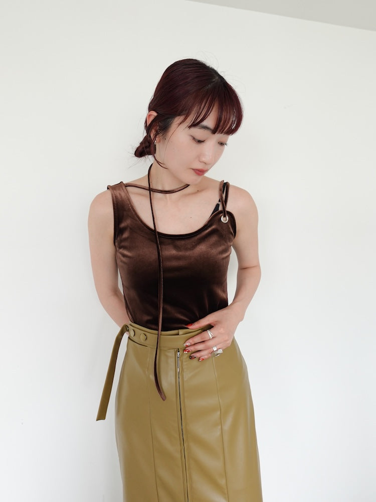 MARTE Strap Design Velour Tank Top