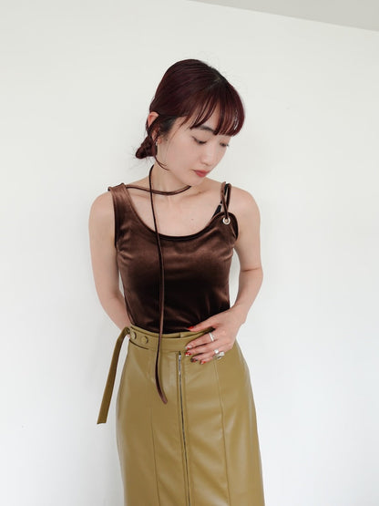 MARTE Strap Design Velour Tank Top