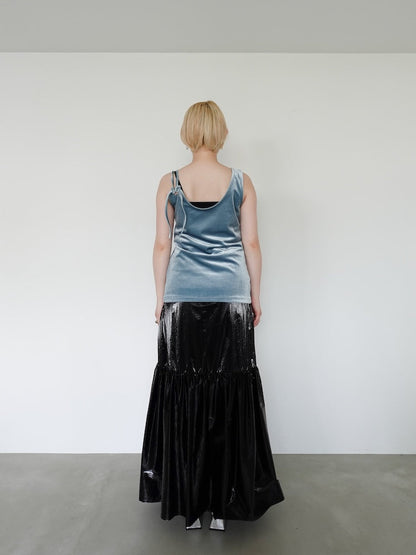 MARTE Strap Design Velour Tank Top