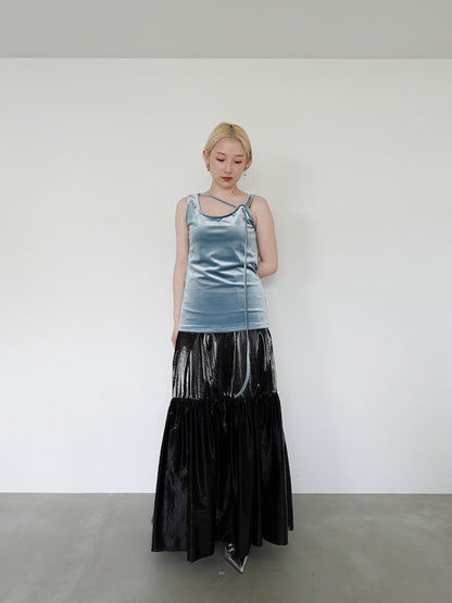 MARTE Strap Design Velour Tank Top