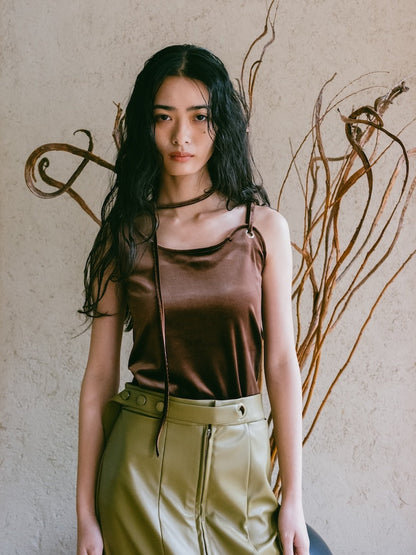 MARTE Strap Design Velour Tank Top