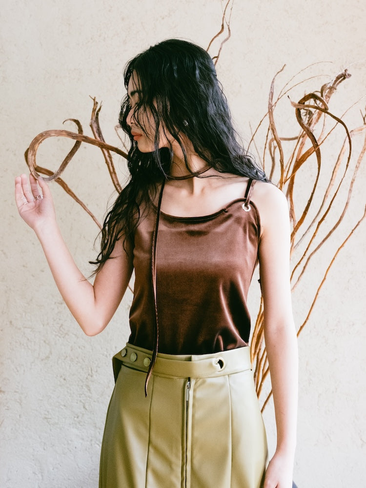 MARTE Strap Design Velour Tank Top