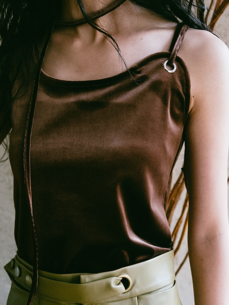 MARTE Strap Design Velour Tank Top