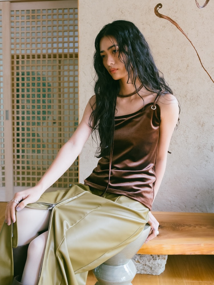 MARTE Strap Design Velour Tank Top