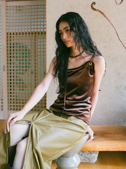 MARTE Strap Design Velour Tank Top