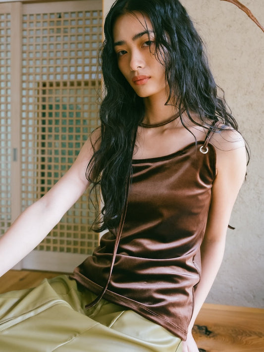 MARTE Strap Design Velour Tank Top