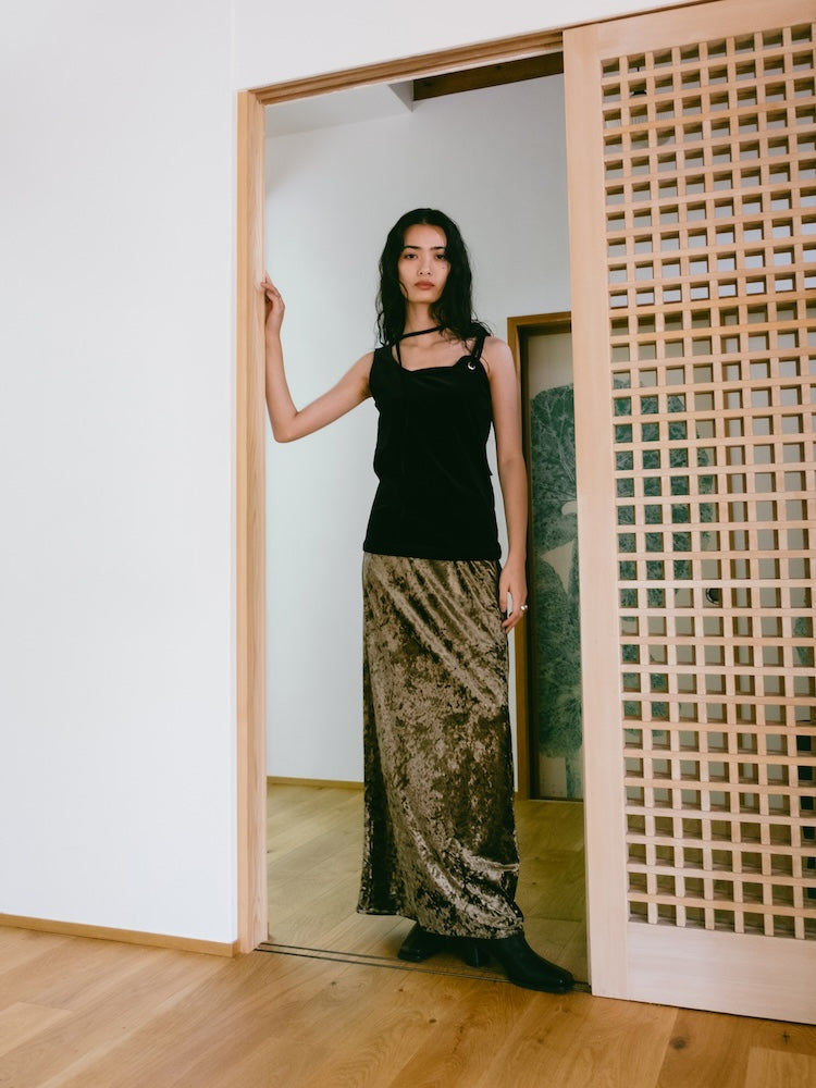 MARTE Strap Design Velour Tank Top