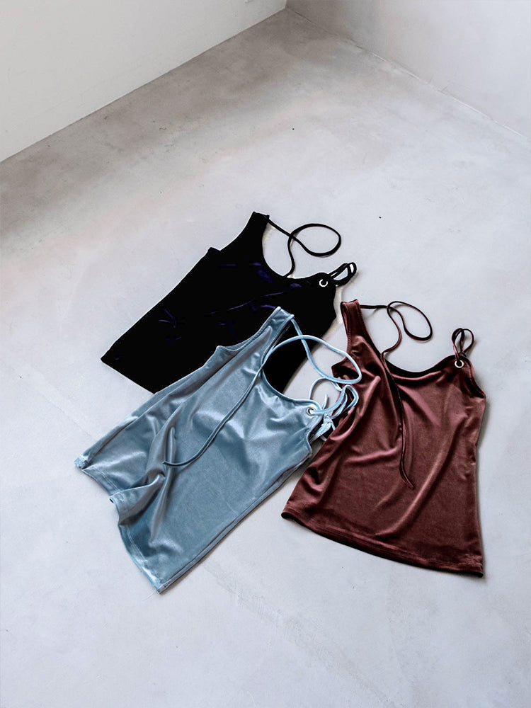 MARTE Strap Design Velour Tank Top