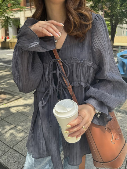 薄紗荷葉邊罩衫