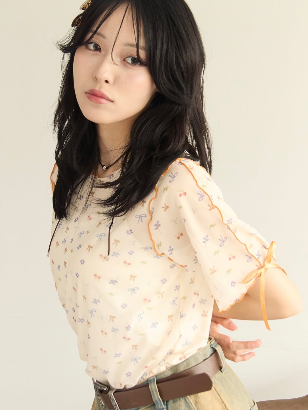 [短袖❣️]Kutir Ribbon sheer top