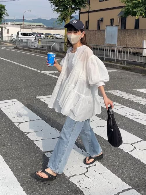 必入手‼️3 way balloon sleeve sheer shirt