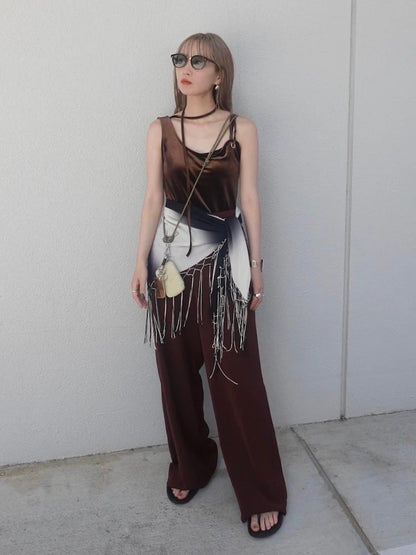 MARTE Strap Design Velour Tank Top