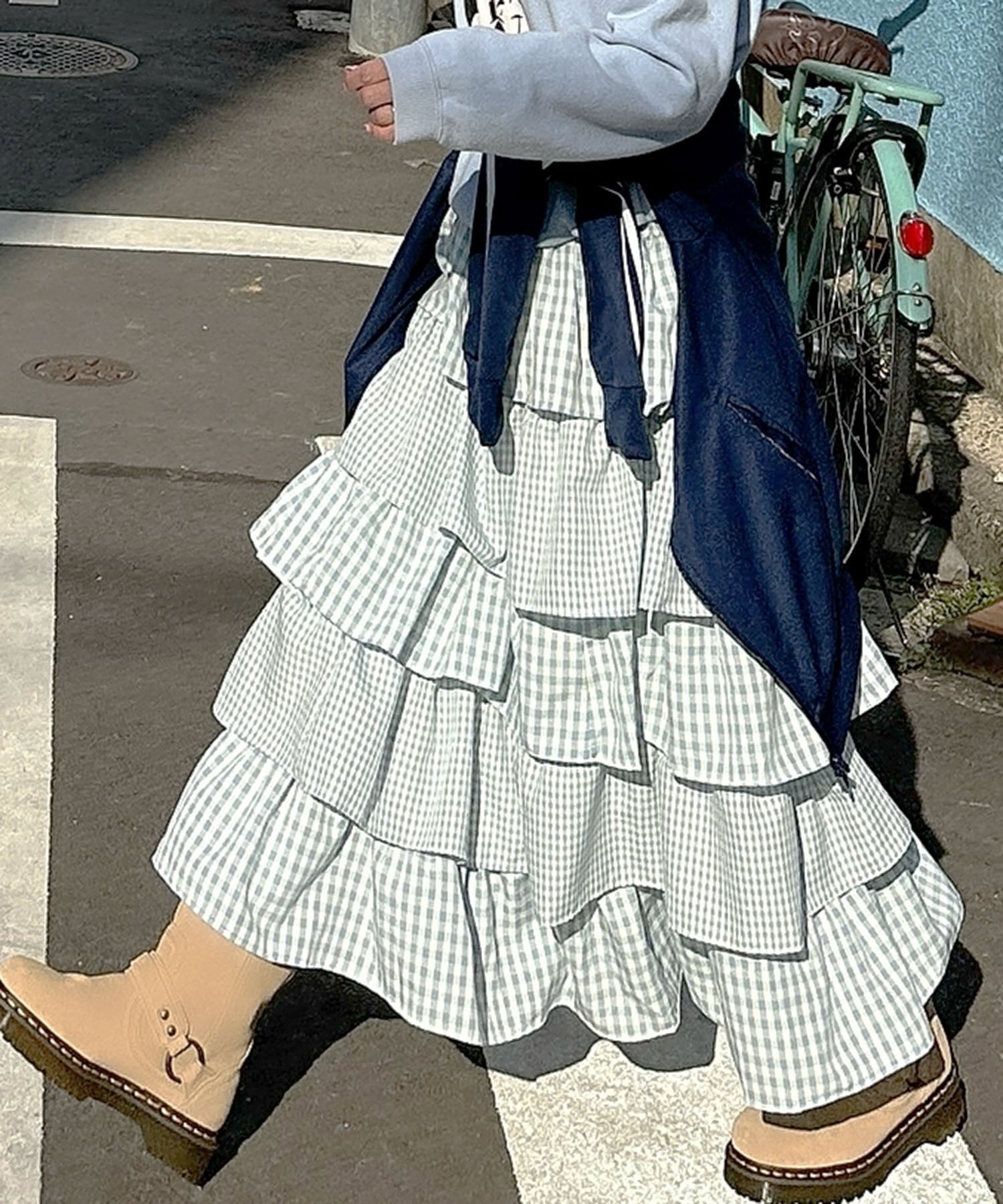 ティアードギンガムボリュームスカート