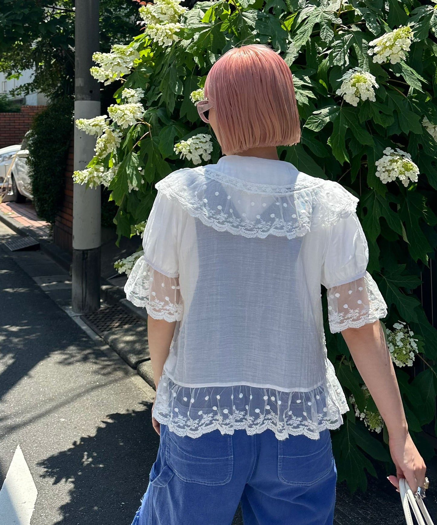 フリル＆レース半袖ブラウス