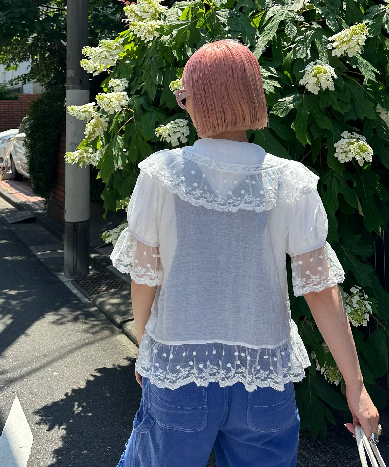 フリル＆レース半袖ブラウス
