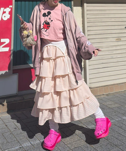 ティアードギンガムボリュームスカート