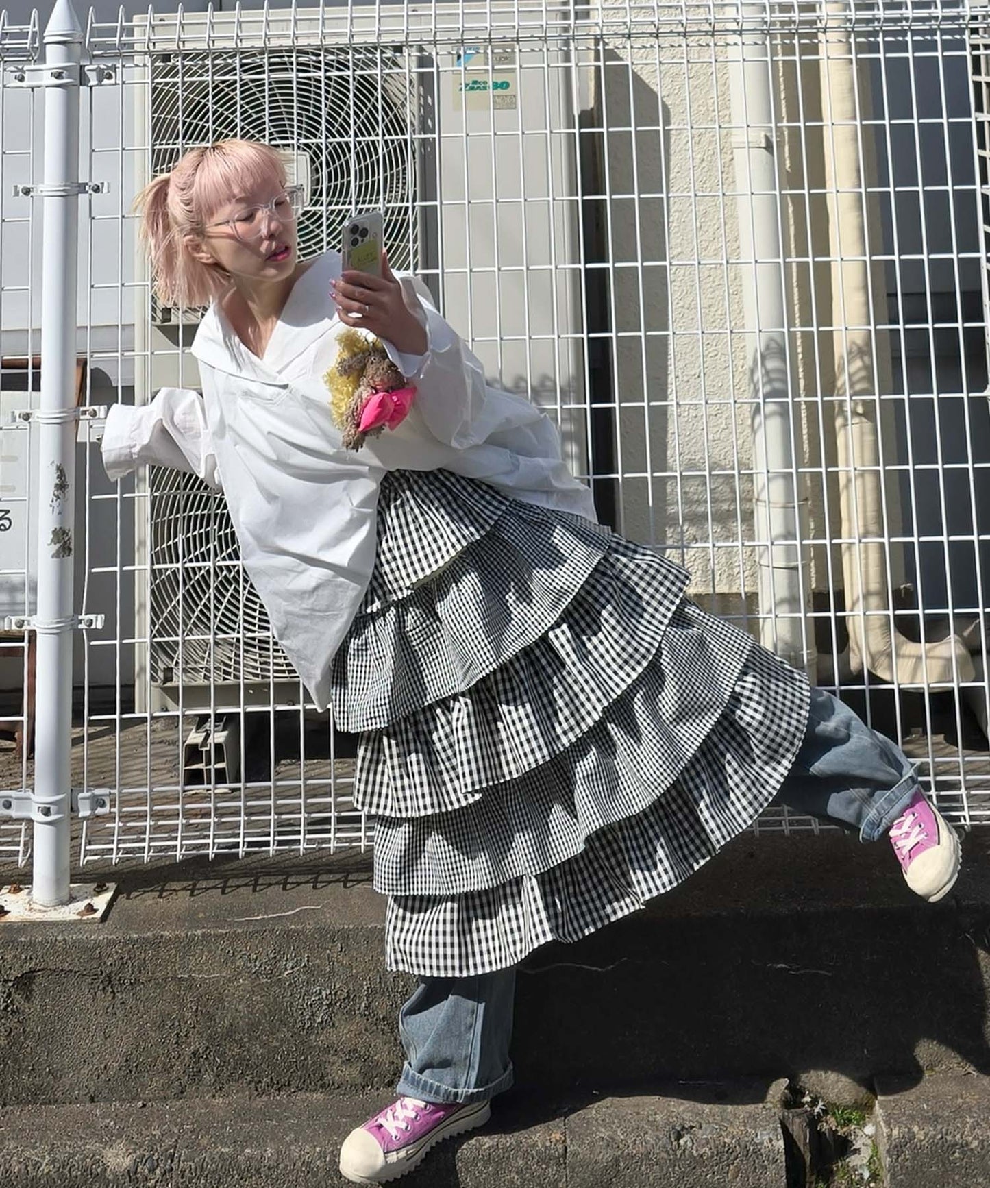 ティアードギンガムボリュームスカート