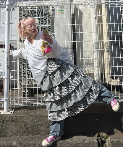 ティアードギンガムボリュームスカート