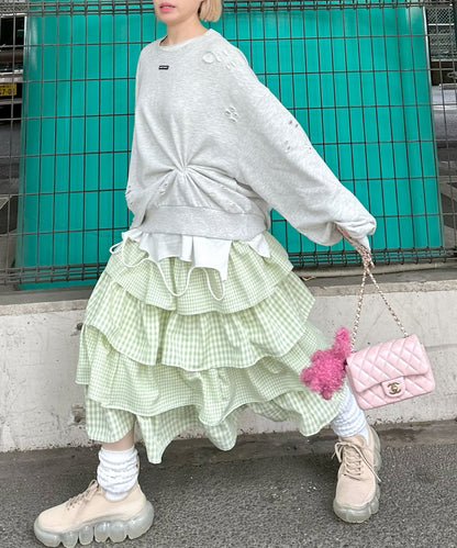 ティアードギンガムボリュームスカート