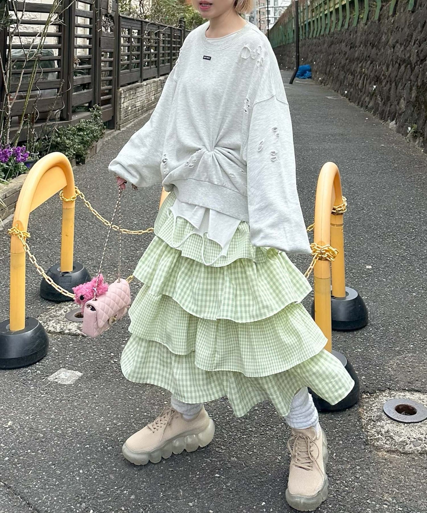 ティアードギンガムボリュームスカート