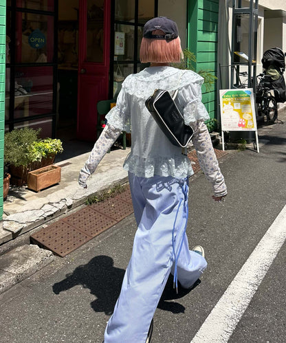 フリル＆レース半袖ブラウス