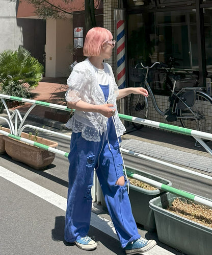 フリル＆レース半袖ブラウス