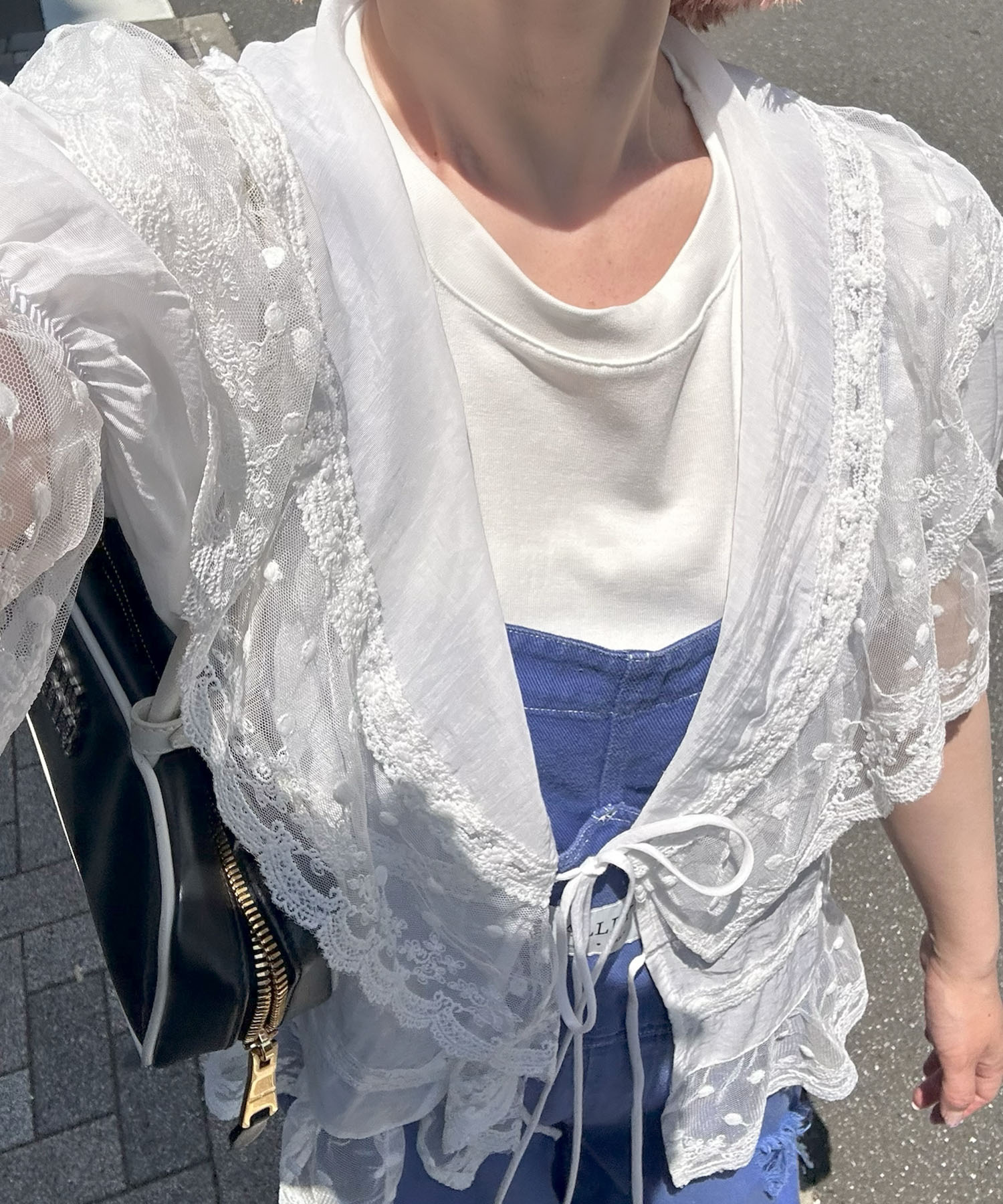 フリル＆レース半袖ブラウス