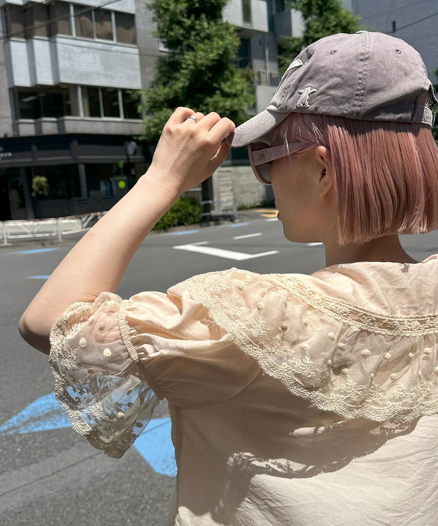 フリル＆レース半袖ブラウス