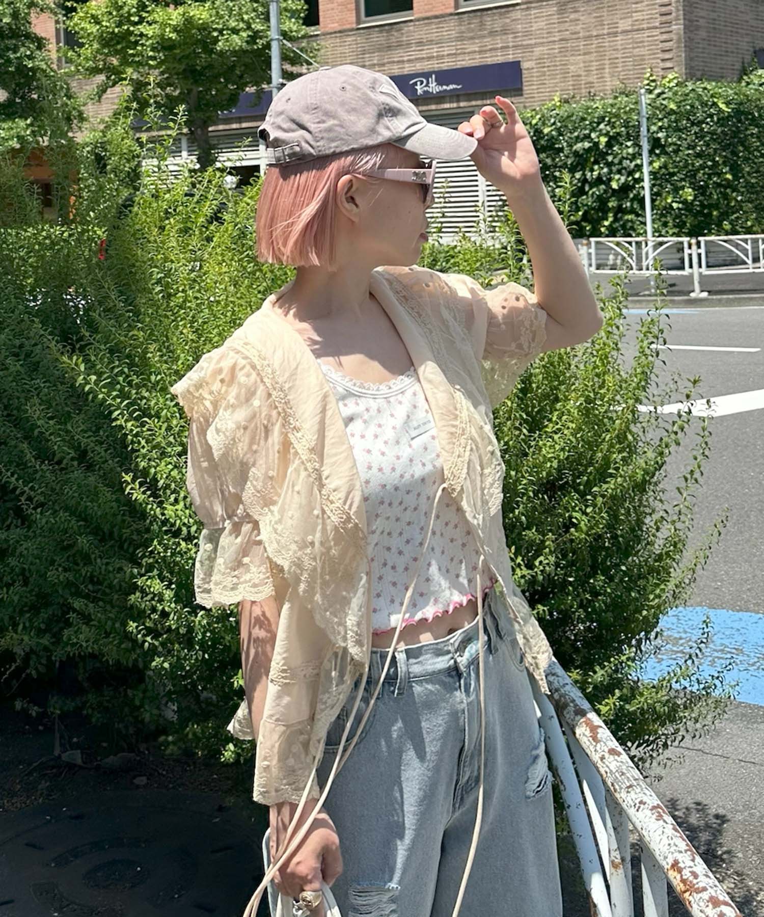 フリル＆レース半袖ブラウス